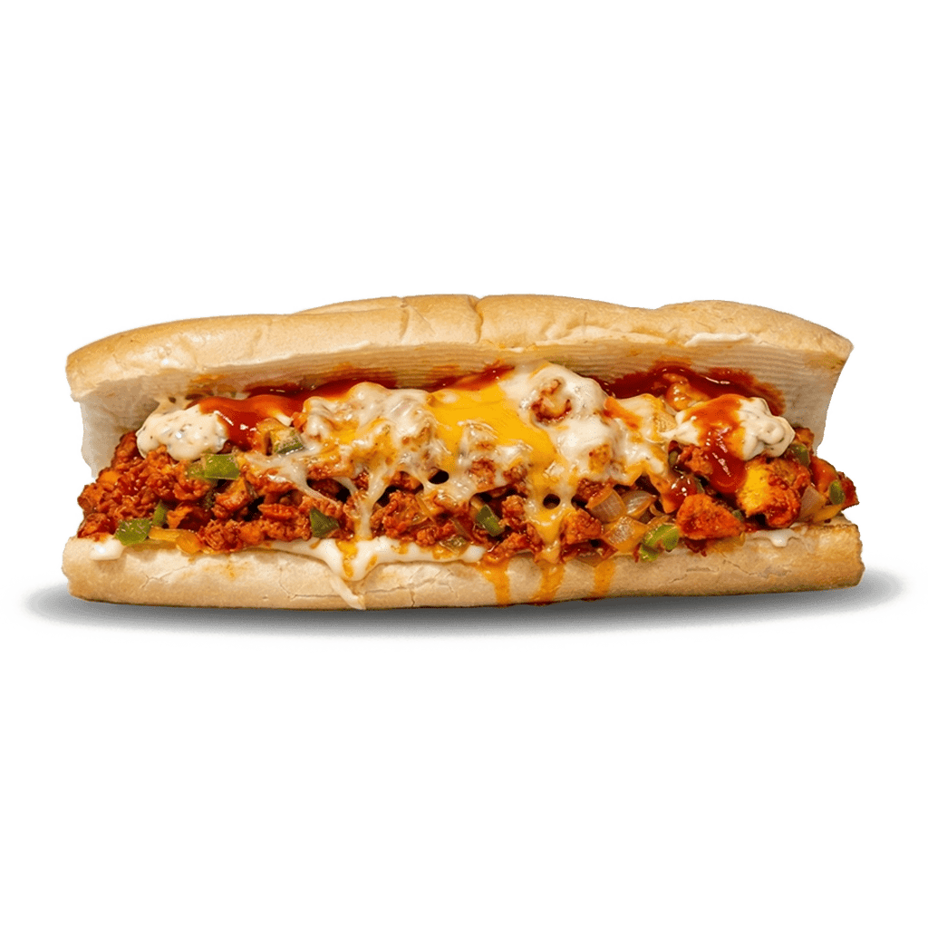 Chicken Cheesesteak sandwich made fresh at Halal Crispy Bites