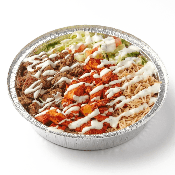 Combo Platter with chicken and lamb over basmati rice
