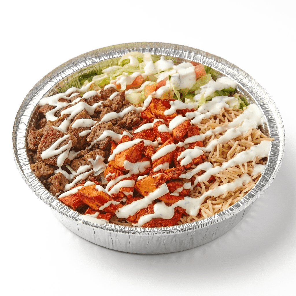 Combo Platter with chicken and lamb over basmati rice