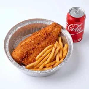1 Pc Swai Fish Combo with crispy fish fillet and soft drink at Halal Crispy Bites in Baltimore