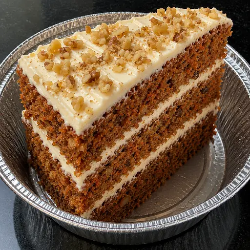 Fresh Carrot Cake Slice with cream cheese frosting served at Halal Crispy Bites in Baltimore