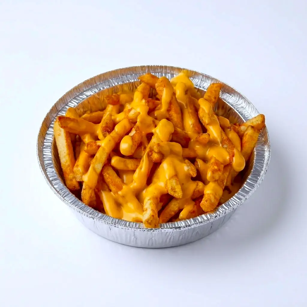 Cheese Fries topped with melted cheese served fresh at Halal Crispy Bites Baltimore