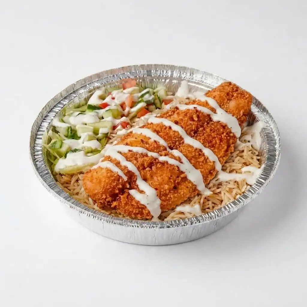fish over rice platter
